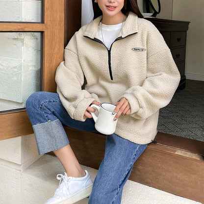 Kuscheliges Winter-Sweatshirt für Damen | Halbreißverschluss