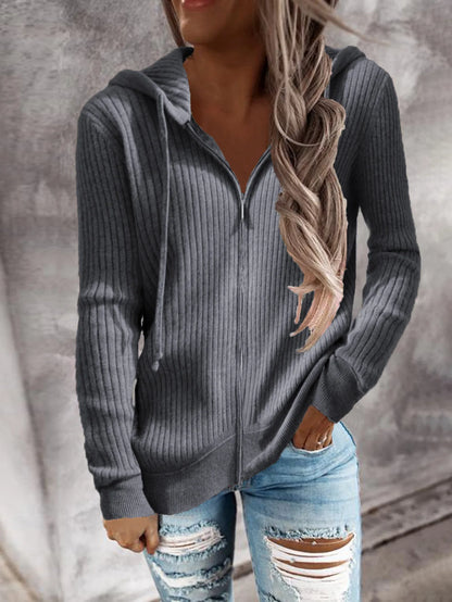 Damen Reißverschluss Winter-Sweatshirt | Mit Kapuze