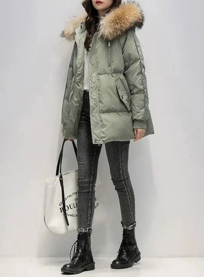 Damen Wintermantel mit Kunstpelzkapuze - Maxinne