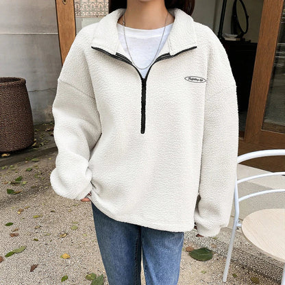 Kuscheliges Winter-Sweatshirt für Damen | Halbreißverschluss