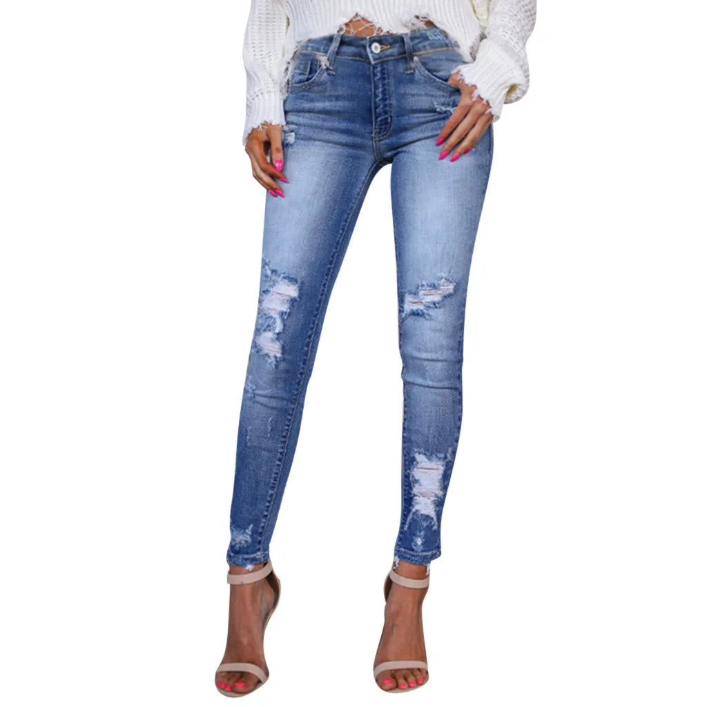 Lena - Zerrissene Skinny Jeans Blau