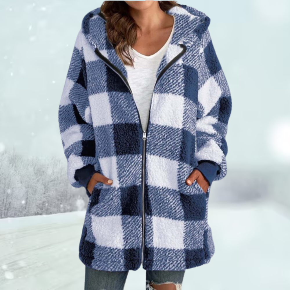 Gemütliche karierte Winterjacke mit Kapuze - Dora