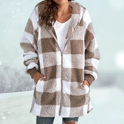 Gemütliche karierte Winterjacke mit Kapuze - Dora