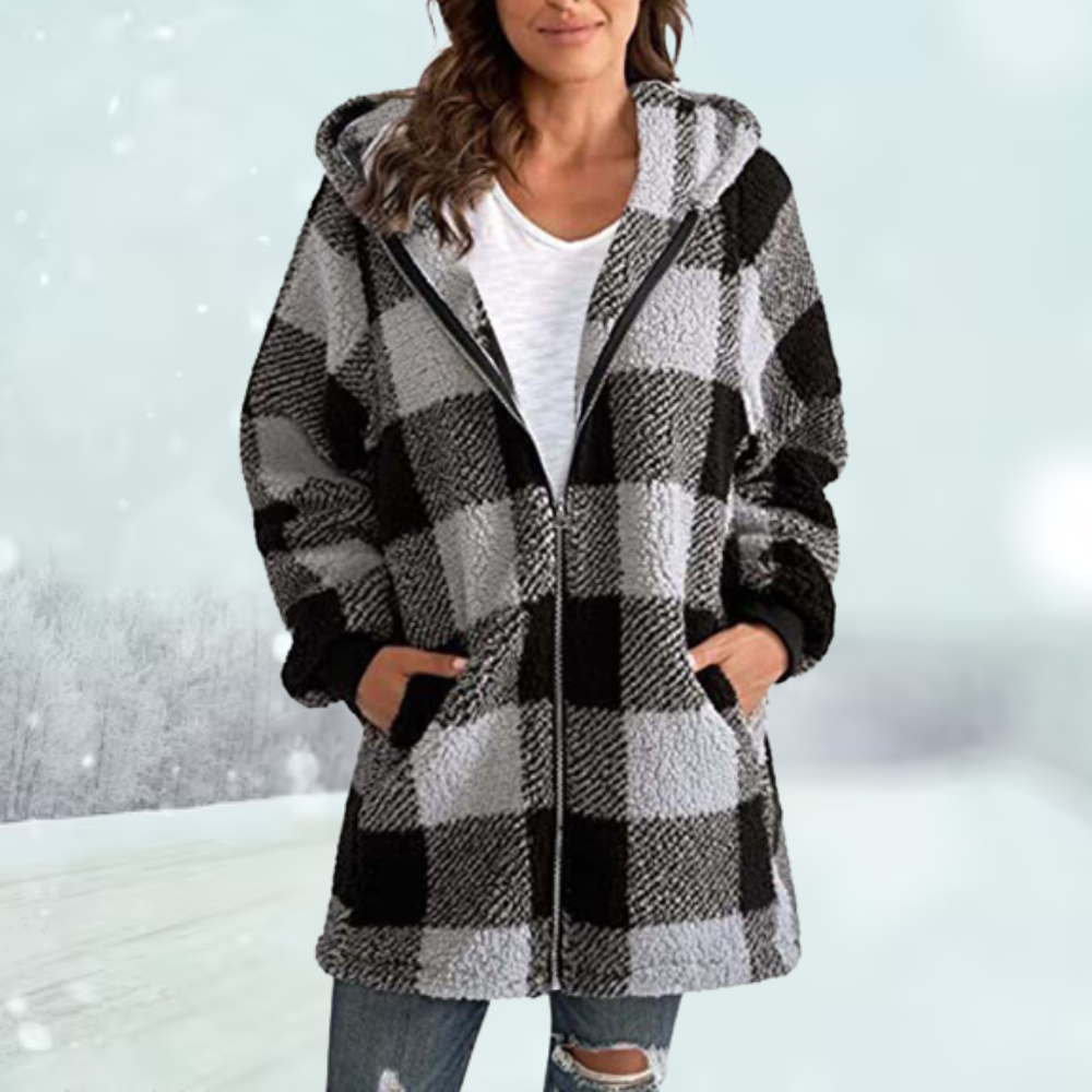 Gemütliche karierte Winterjacke mit Kapuze - Dora
