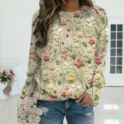 Phoenin | Damen Blumen Warme Gestickt Pullover | Lässig