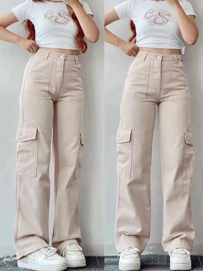 Cargo-Stil Flared Jeans mit weitem Bein