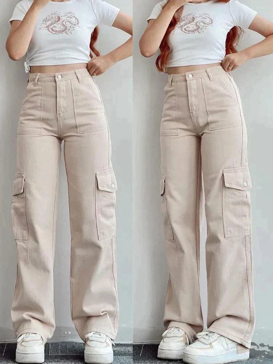 Cargo-Stil Flared Jeans mit weitem Bein