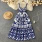 ABBIE - Blaues Florales Print Vintage Langes Kleid
