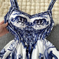 ABBIE - Blaues Florales Print Vintage Langes Kleid