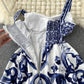ABBIE - Blaues Florales Print Vintage Langes Kleid
