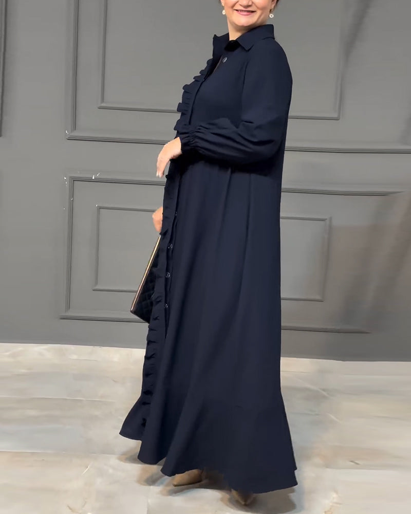 Hemdblusenkleid mit Knopfleiste und Laternenärmeln