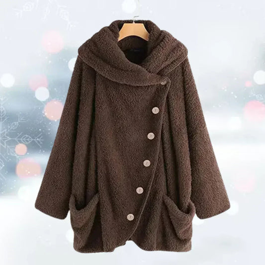 Asymmetrische Plüschjacke mit Knöpfen - Adelheid