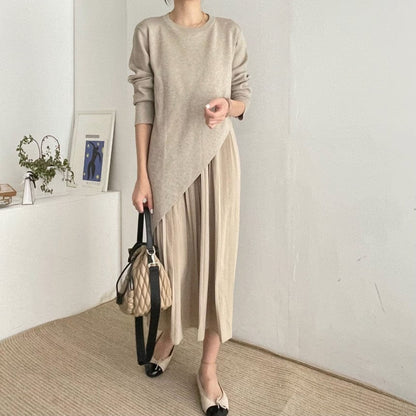 ANGELINA - Elegantes Patchwork Faltenkleid