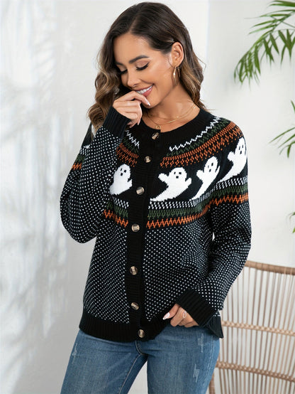 Halloween Geistermuster Strickjacke - Gemütlich und Festlich