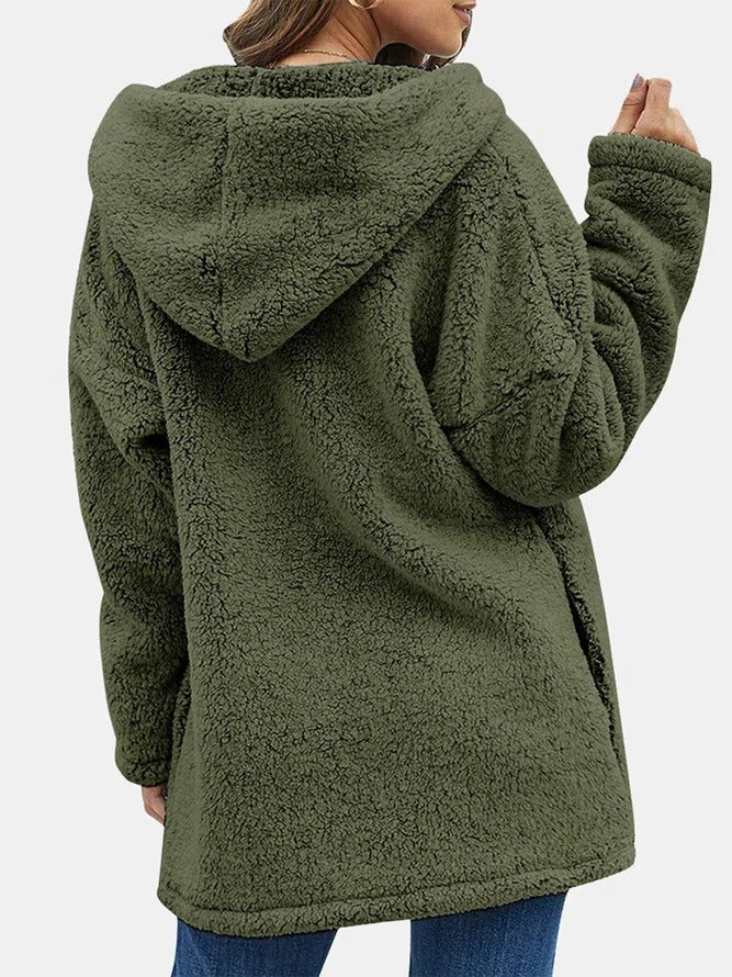 Damen Teddyjacke mit Reißverschluss – Olivegrün