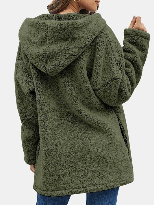 Damen Teddyjacke mit Reißverschluss – Olivegrün
