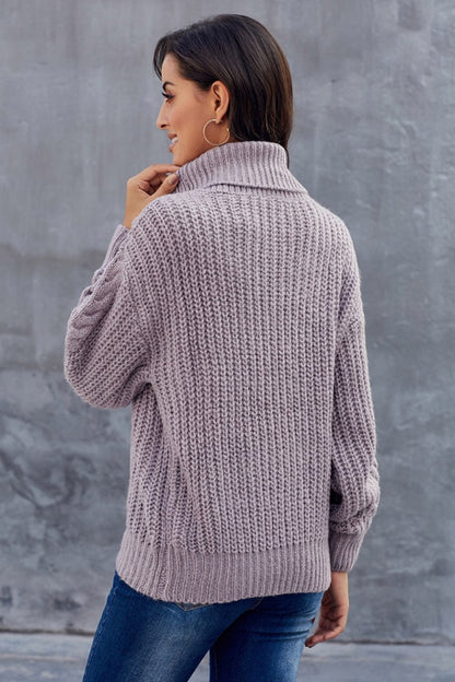 Grober Zopfmuster Pullover für Damen | Rollkragen