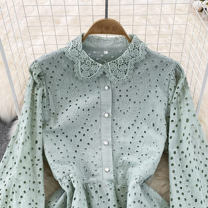 CHARISSE - Hohles Revers Langarmkleid