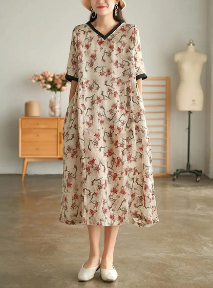 DOROTHEA - Kurzarm-Kleid aus Baumwoll-Leinen