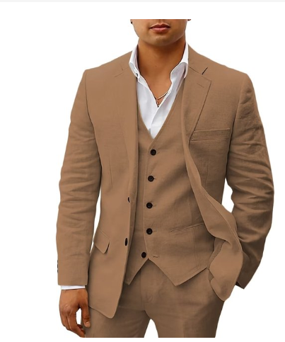 Herren Leinen 3-tlg. Set mit Blazer, Weste und Hose - Odin