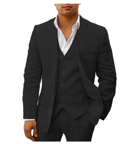 Herren Leinen 3-tlg. Set mit Blazer, Weste und Hose - Odin