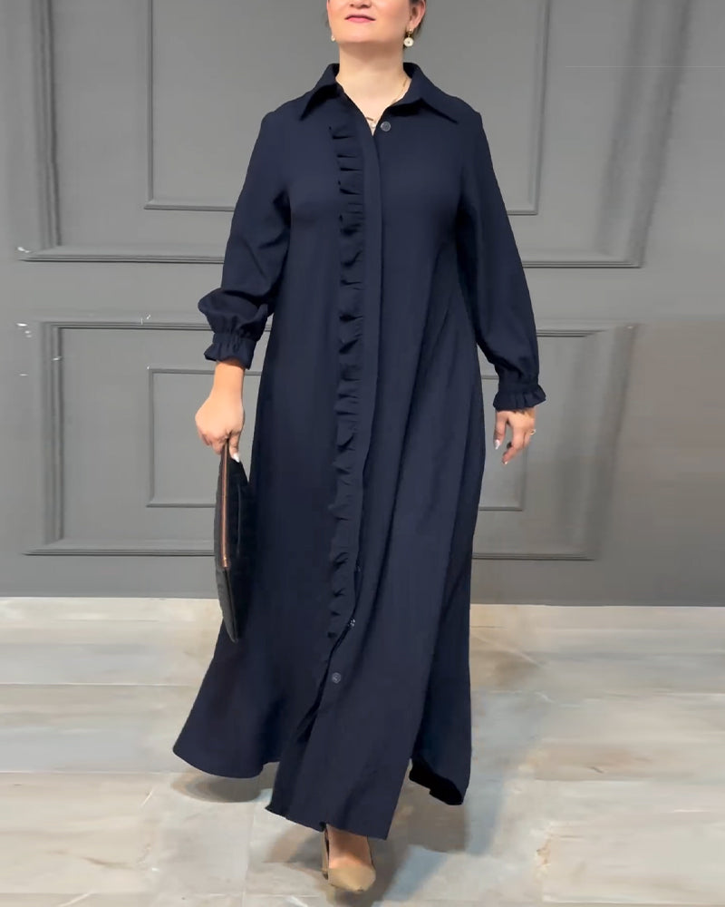 Hemdblusenkleid mit Knopfleiste und Laternenärmeln