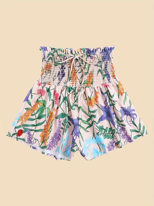 Blumen-High-Waist-Shorts - Rosa