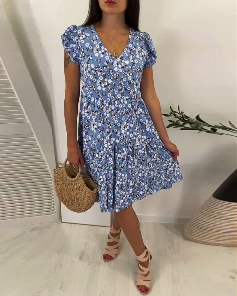 Marilyn - Midi-Kleid mit V-Ausschnitt und Blumenmuster ohne Ärmel
