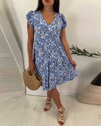 Marilyn - Midi-Kleid mit V-Ausschnitt und Blumenmuster ohne Ärmel