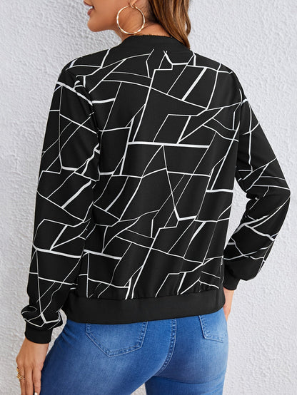 Geo-Print Jacke mit Reißverschluss, Lässige Langarmjacke