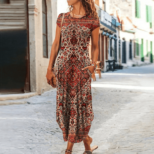 Eva Janssen® - Stilvolles rotes Boho-Kleid