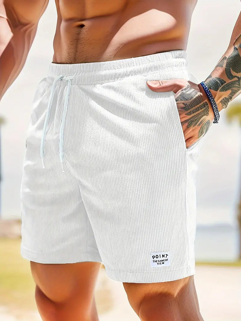 Nathan – gerippte, schmal geschnittene, bequeme shorts mit kordelzug und taschen