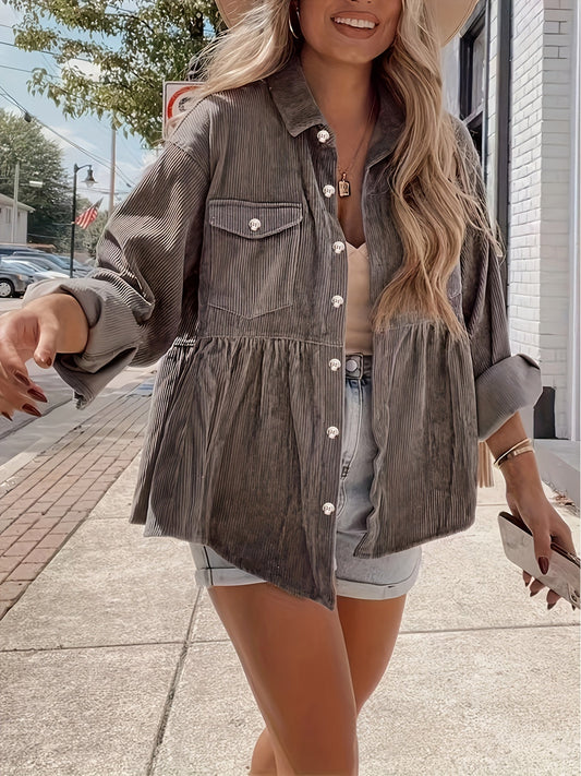 Graue Cordjacke mit Knopfleiste - Ella