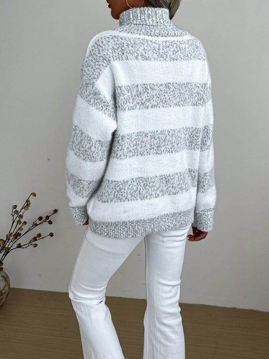 Gestreifter Rollkragenpullover für Damen | Gemütlich