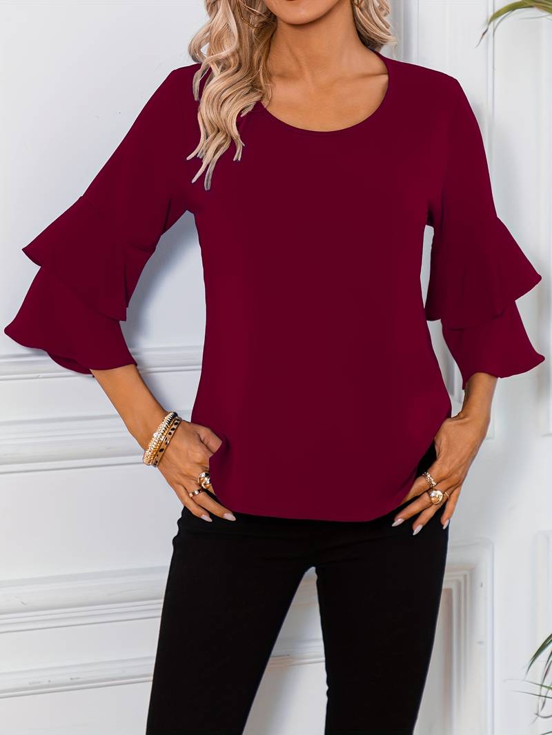 Bluse mit Crewneck und ausgestellten Ärmeln | Sommerbluse Damen