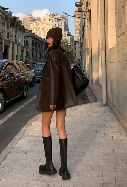 Langarmblazer aus PU-Leder für Damen - Lili