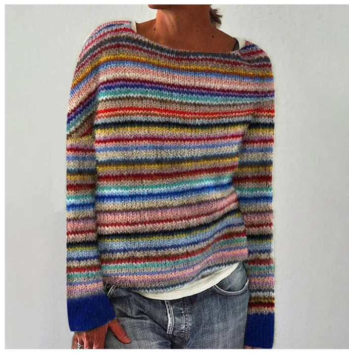 Retro Herbstpullover Grau Regenbogen - Clara