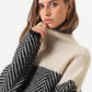 Beiger Zweifarbiger Rollkragenpullover – Clara