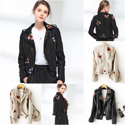 "Lina" Lederjacke mit Blumenprint