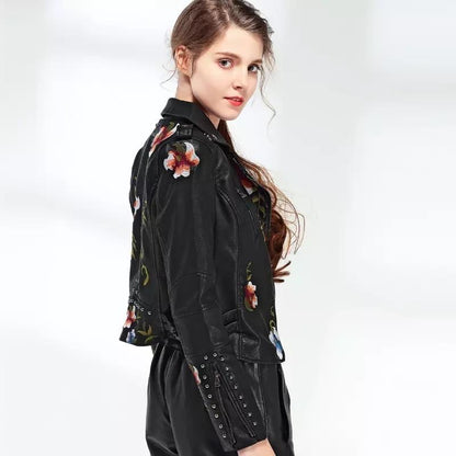 "Lina" Lederjacke mit Blumenprint