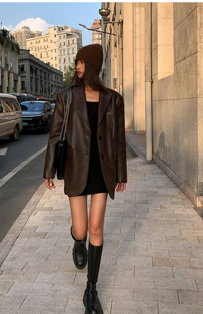 Langarmblazer aus PU-Leder für Damen - Lili