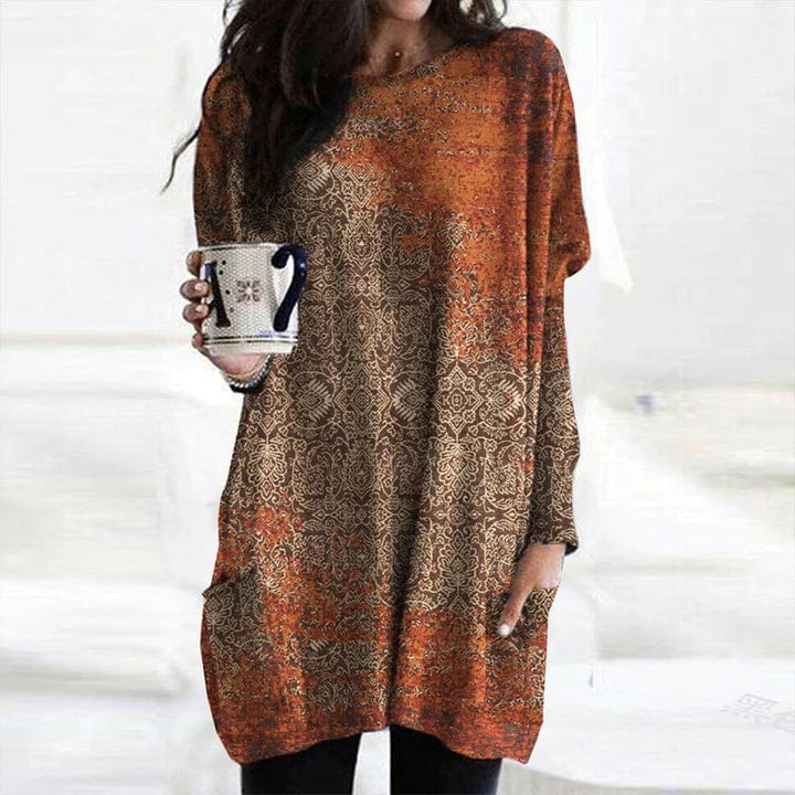 Lucia Comér® - Eleganter orangefarbener Pullover mit Mandala-Druck