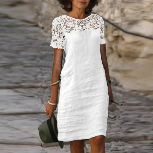 Janice -  Baumwoll-Leinen-Spitzenkleid