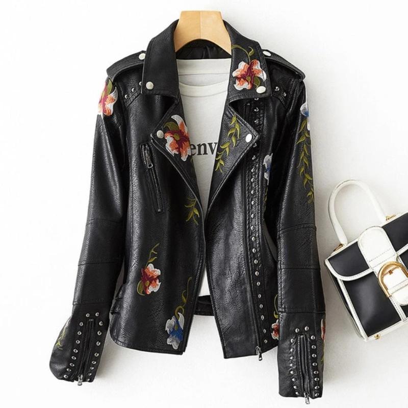 "Lina" Lederjacke mit Blumenprint