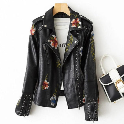 "Lina" Lederjacke mit Blumenprint