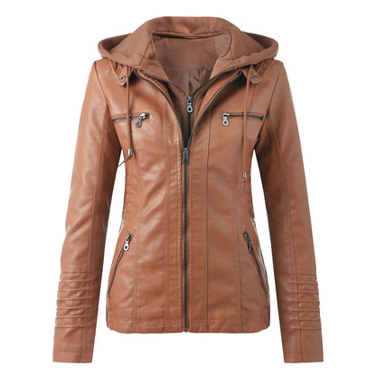 "Stella" Designer-Lederjacke Mit Kapuze