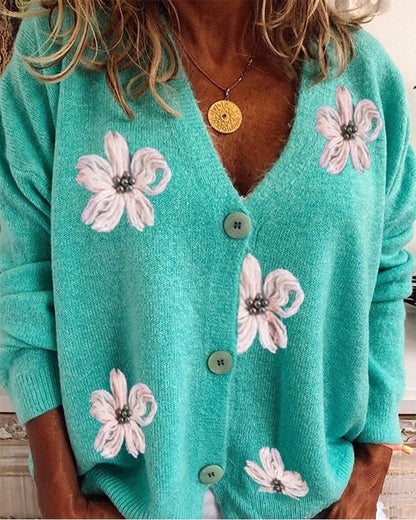 "Adelia" Strickjacke mit Blumenverzierungen