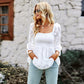 Langarm-Damnetop aus Chiffon mit eckigem Ausschnitt