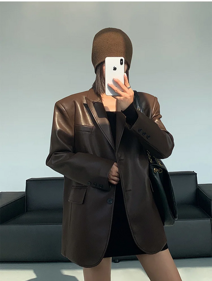 Langarmblazer aus PU-Leder für Damen - Lili