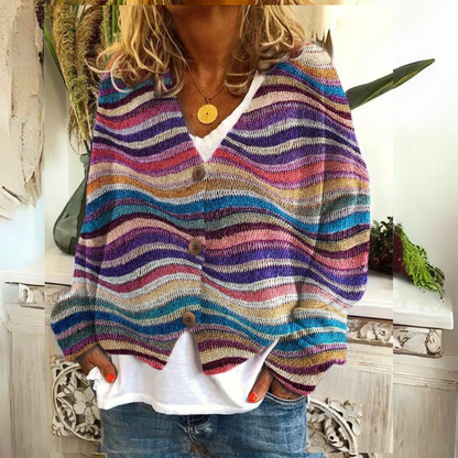 Angie | Damen Blumen Warme Strickjacke | Knopf Daunen